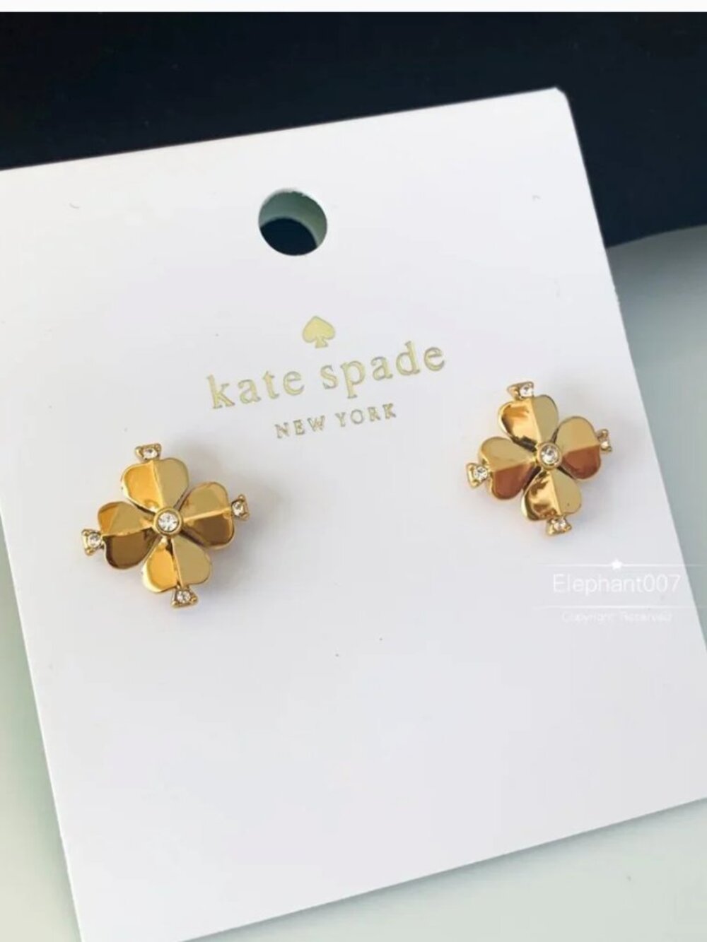 Kate Spade Gold Four Leaf Clover Stud Earrings Lucky Charm Crystal Earrings